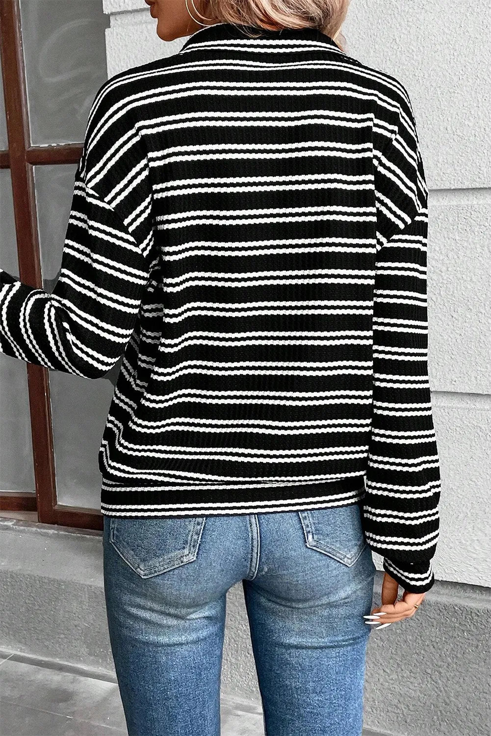 Striped Half Zip Long Sleeve Pullover