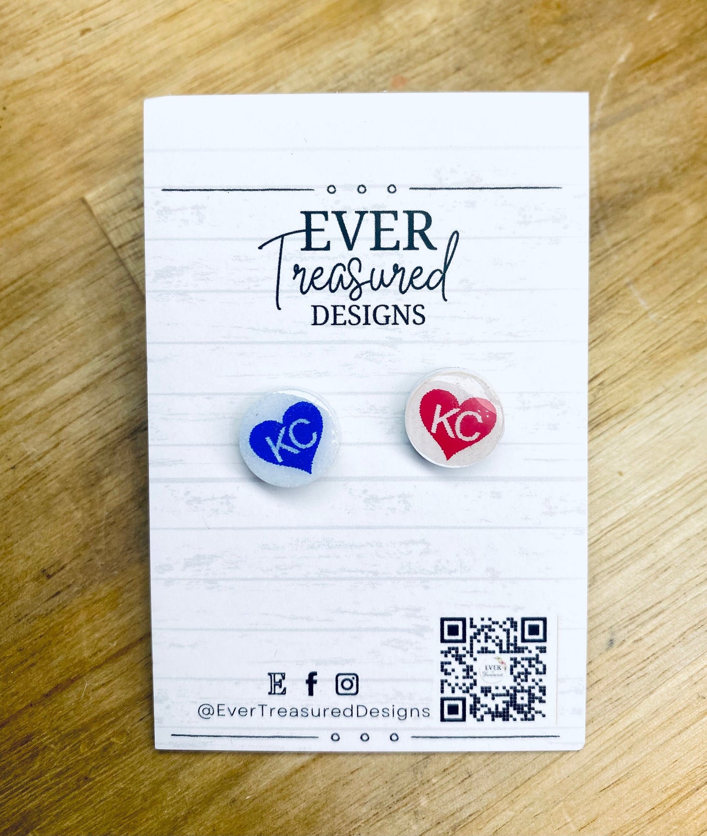 Heart KC Chiefs & Royals Stud Earrings | Kansas City Crowned Heart Jewelry | KC Football Champs Baseball Playoff Druzy Bling