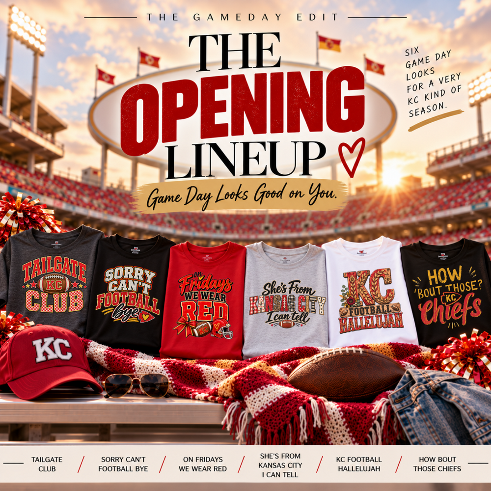 The Opening Lineup featuring six Kansas City football game-day tees from Ever Treasured Designs