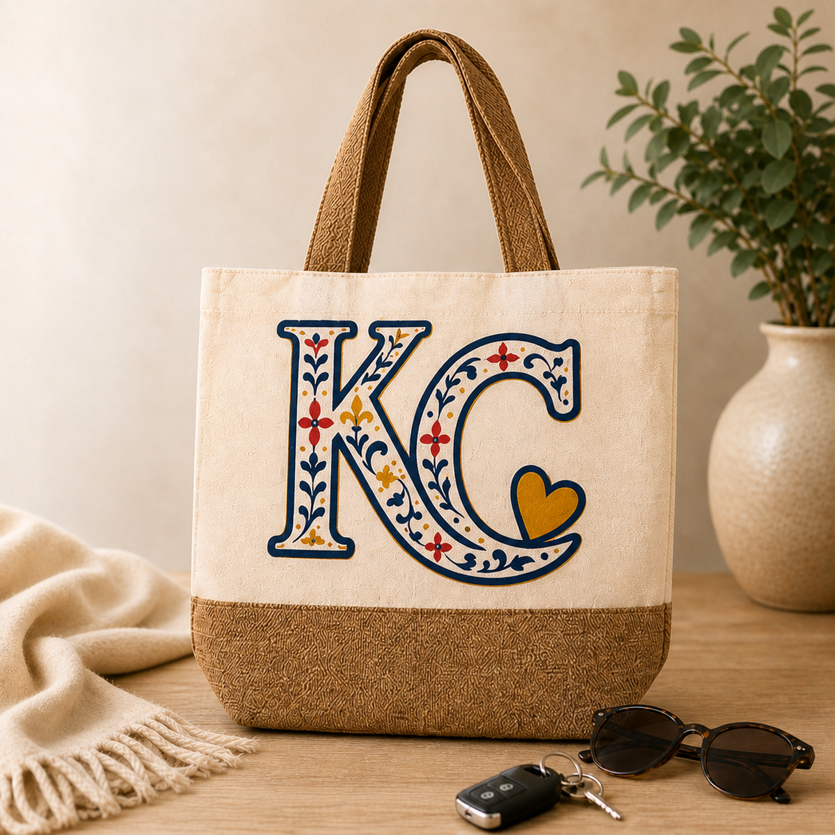 Floral KC with Heart tote