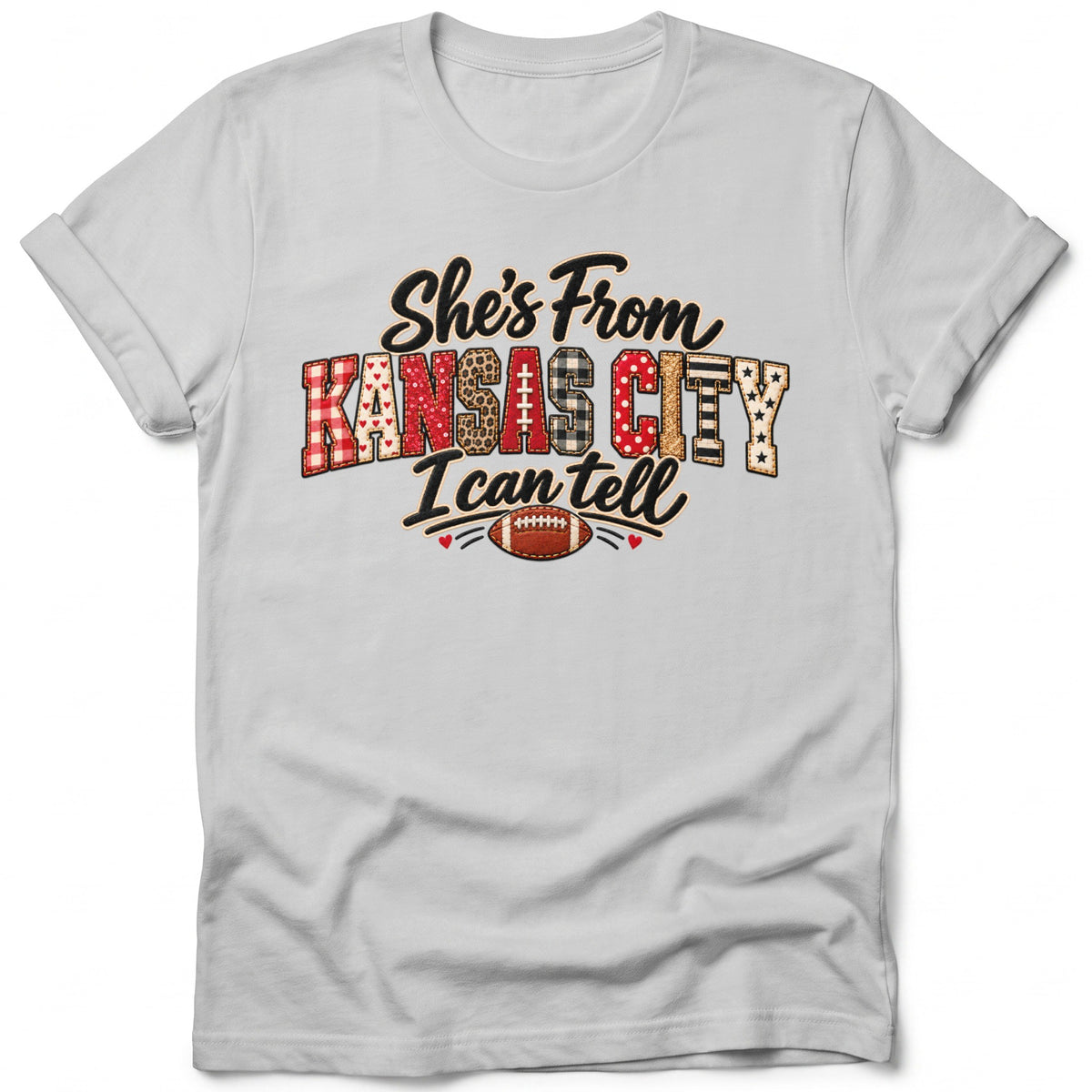 She's From Kansas City I Can Tell graphic tee with football.