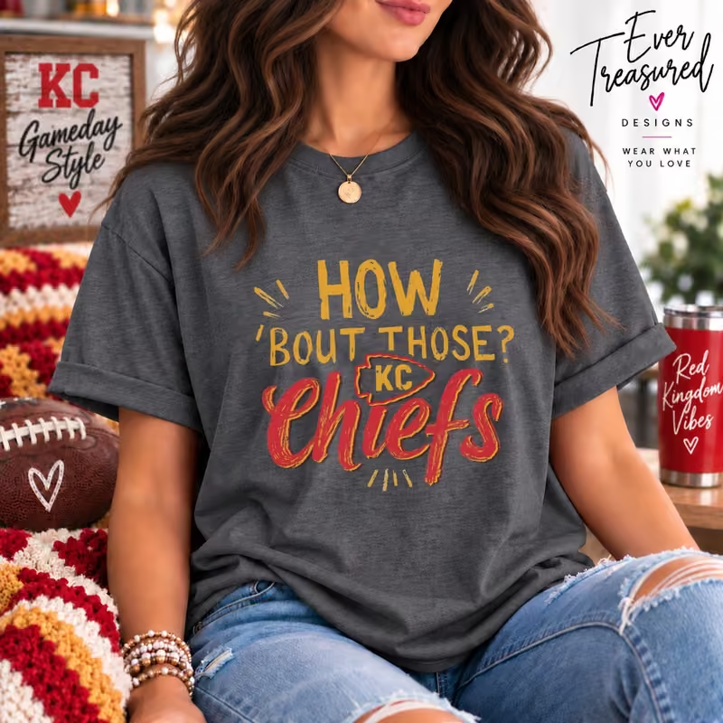 How Bout Those Chiefs Kansas City game day shirt lifestyle mockup in dark grey heather