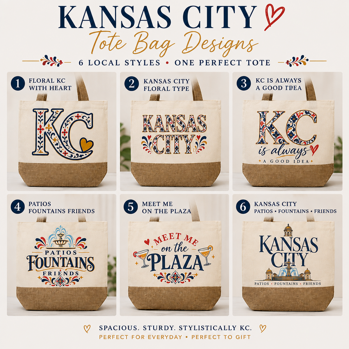 Kansas City tote bag designs - six local styles