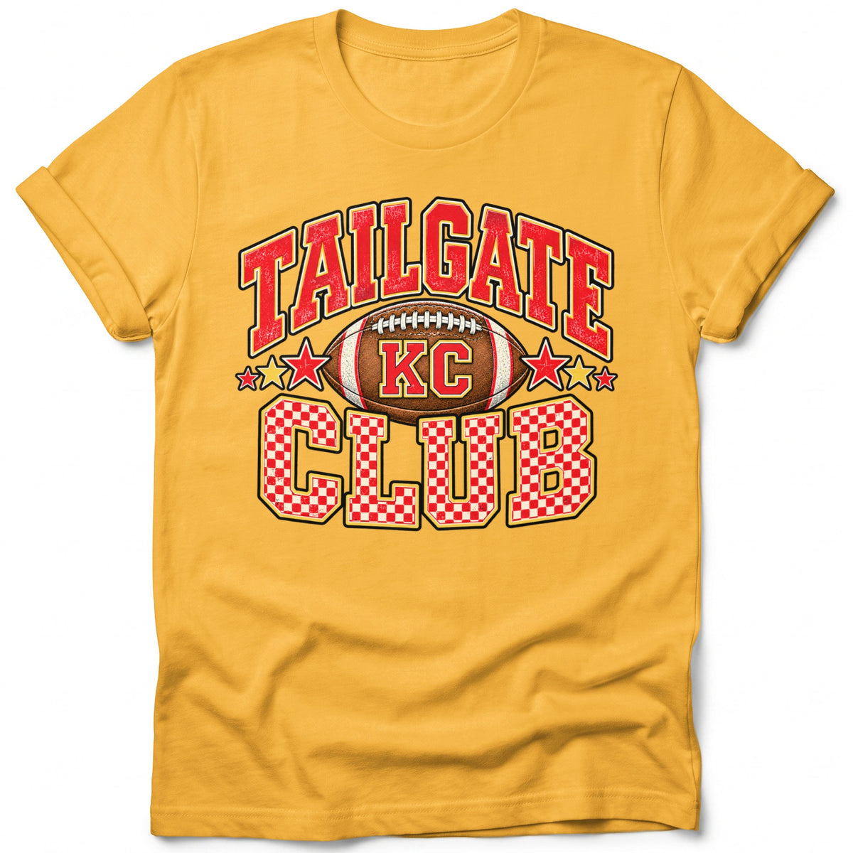 Yellow t-shirt with "Tailgate KC Club" text and football graphic.