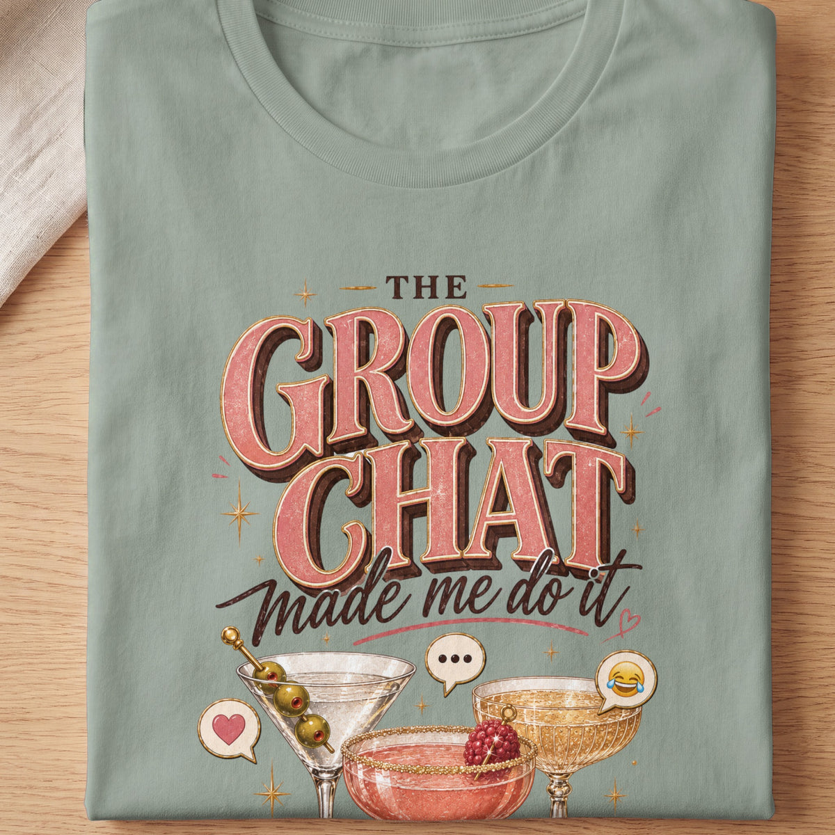 The group chat made me do it text with cocktails and emojis.