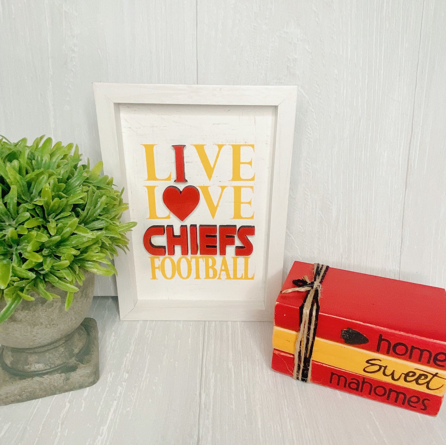 Live Love Chiefs Sign | Chiefs Collection | Kansas City Frame | Chiefs Bookstack | KC Farmhouse Decor | Chiefs fan gift idea