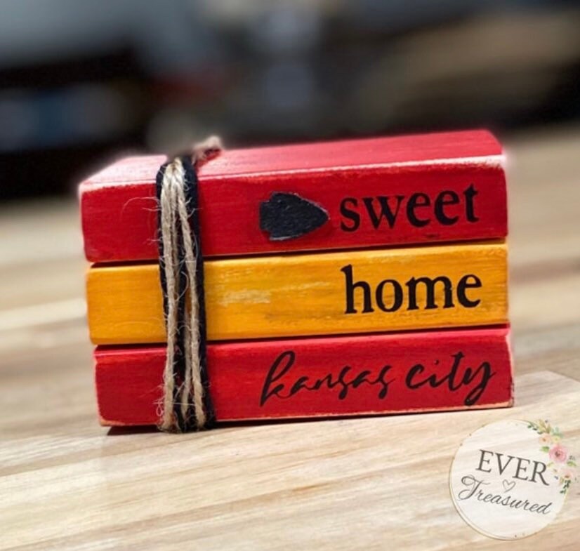 Live Love Chiefs Sign | Chiefs Collection | Kansas City Frame | Chiefs Bookstack | KC Farmhouse Decor | Chiefs fan gift idea