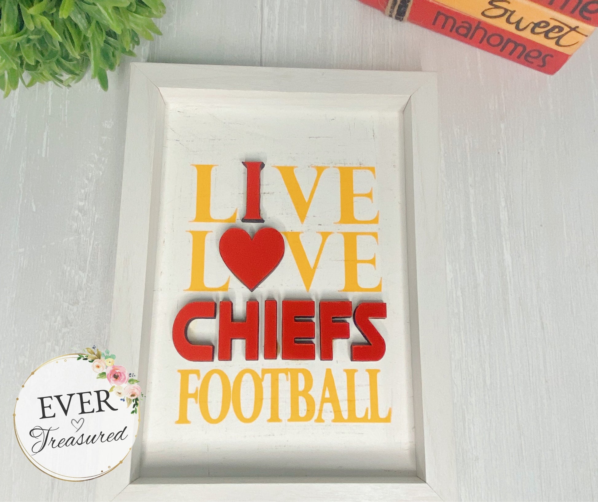 Live Love Chiefs Sign | Chiefs Collection | Kansas City Frame | Chiefs Bookstack | KC Farmhouse Decor | Chiefs fan gift idea