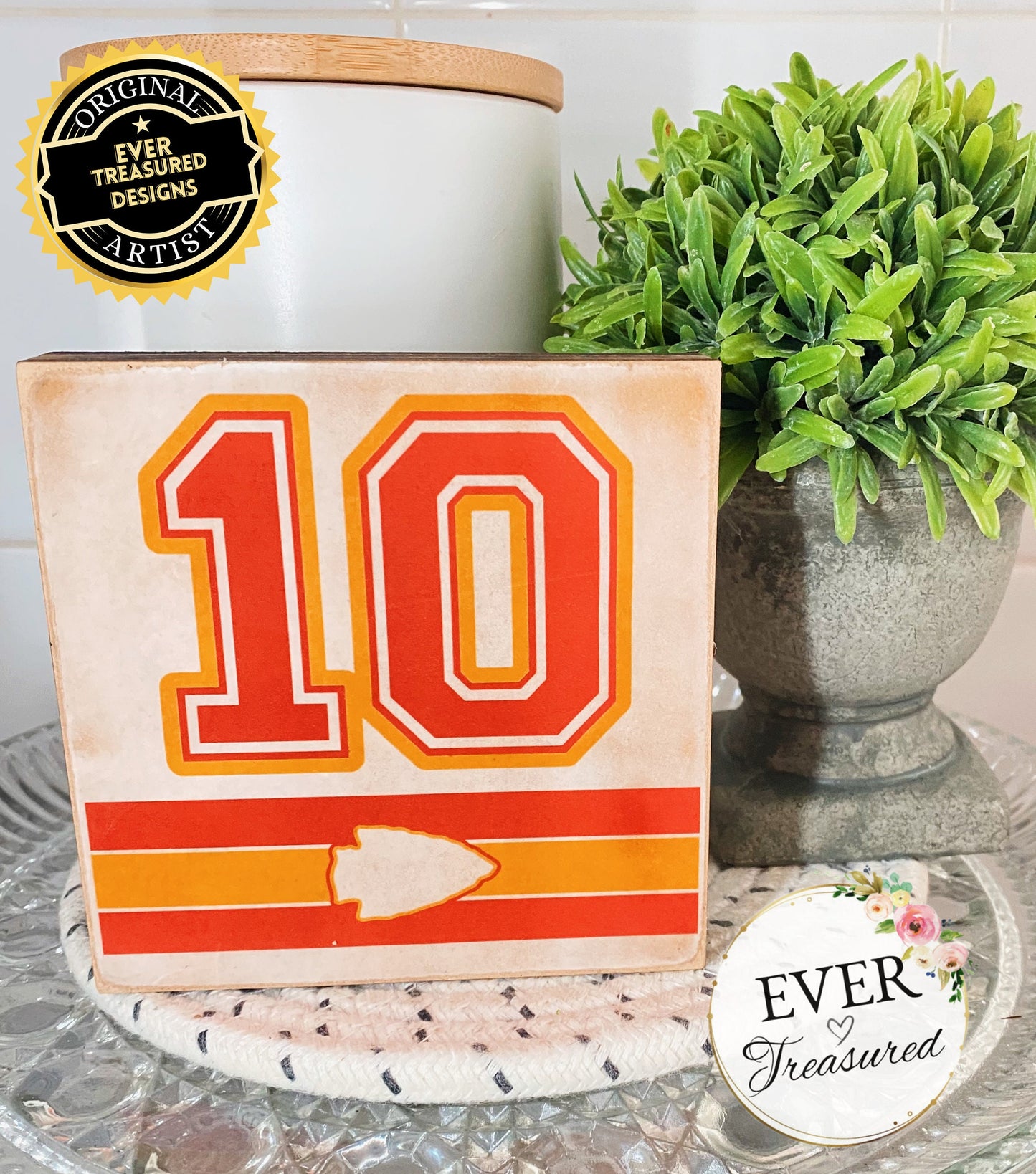 Kansas City Chiefs Jersey Wood Block Sign