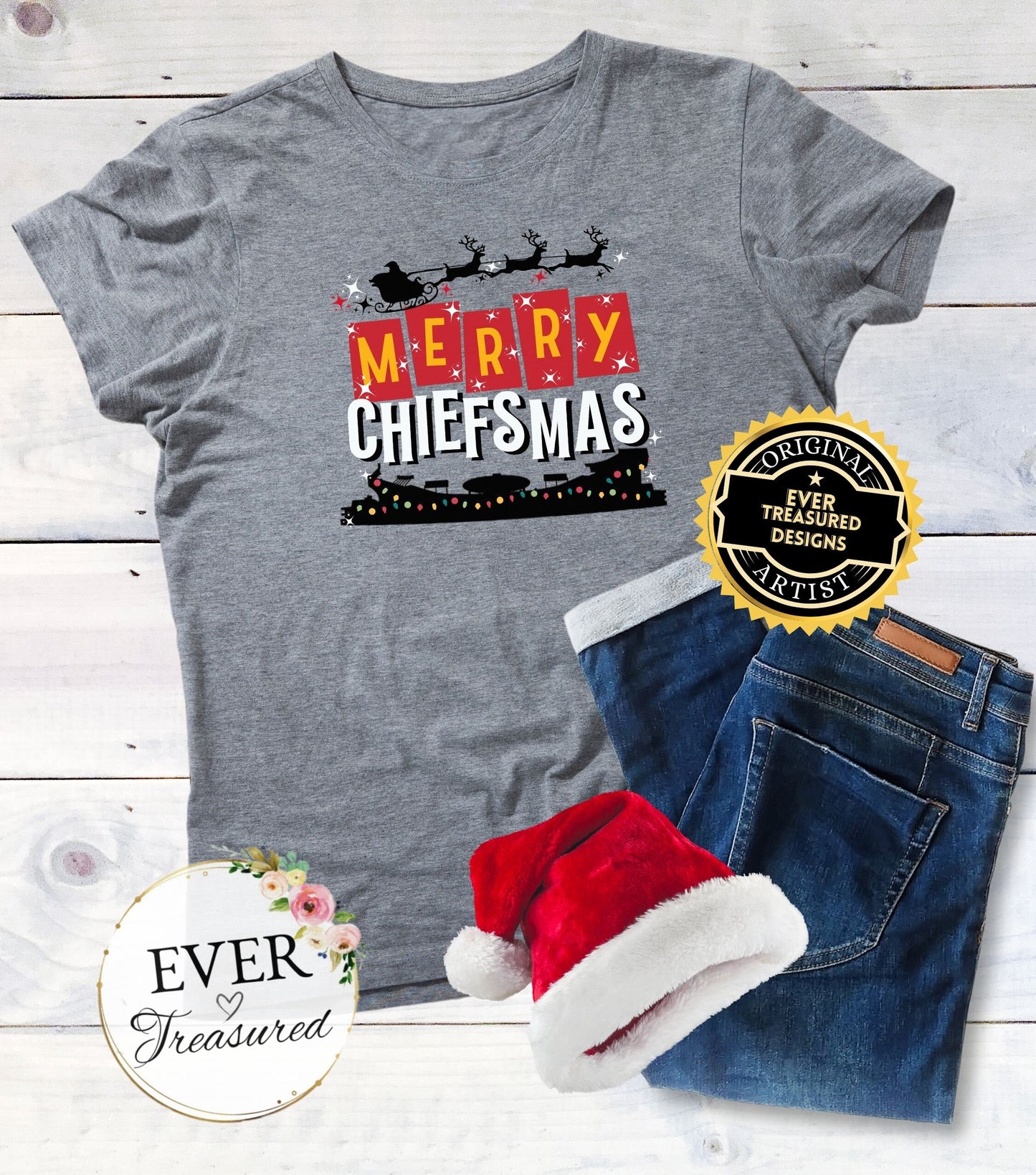 Kansas City Chiefs Merry Chiefsmas Tshirt Unisex | Arrowhead KC Christmas Eve Santa Shirt