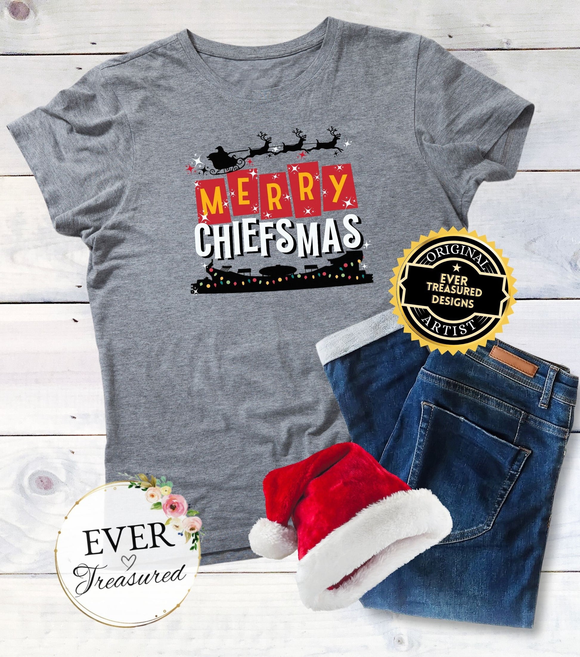 Kansas City Chiefs Merry Chiefsmas Tshirt Unisex | Arrowhead KC Christmas Eve Santa Shirt