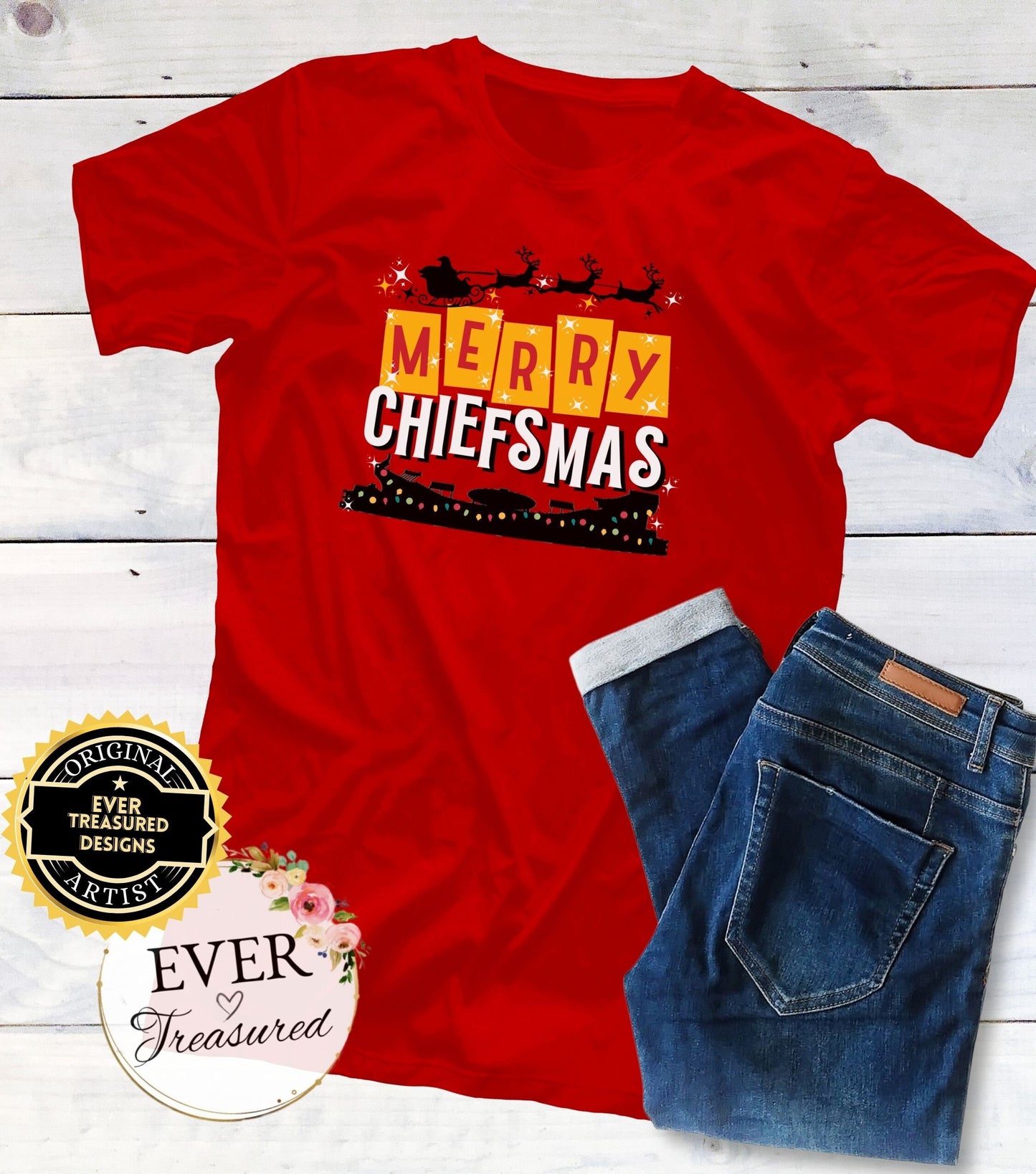 Kansas City Chiefs Merry Chiefsmas Tshirt Unisex | Arrowhead KC Christmas Eve Santa Shirt