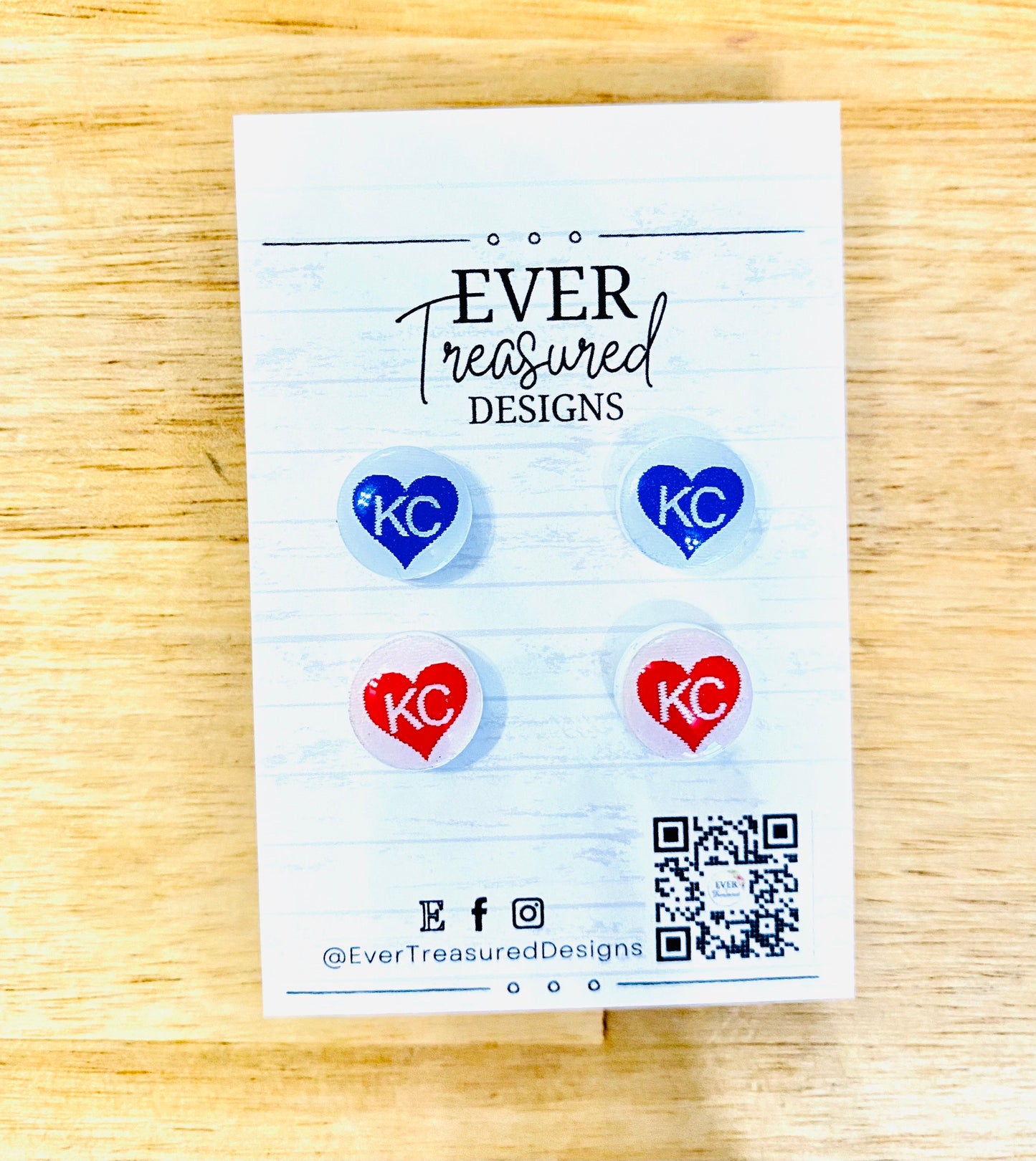 Heart KC Chiefs & Royals Stud Earrings | Kansas City Crowned Heart Jewelry | KC Football Champs Baseball Playoff Druzy Bling