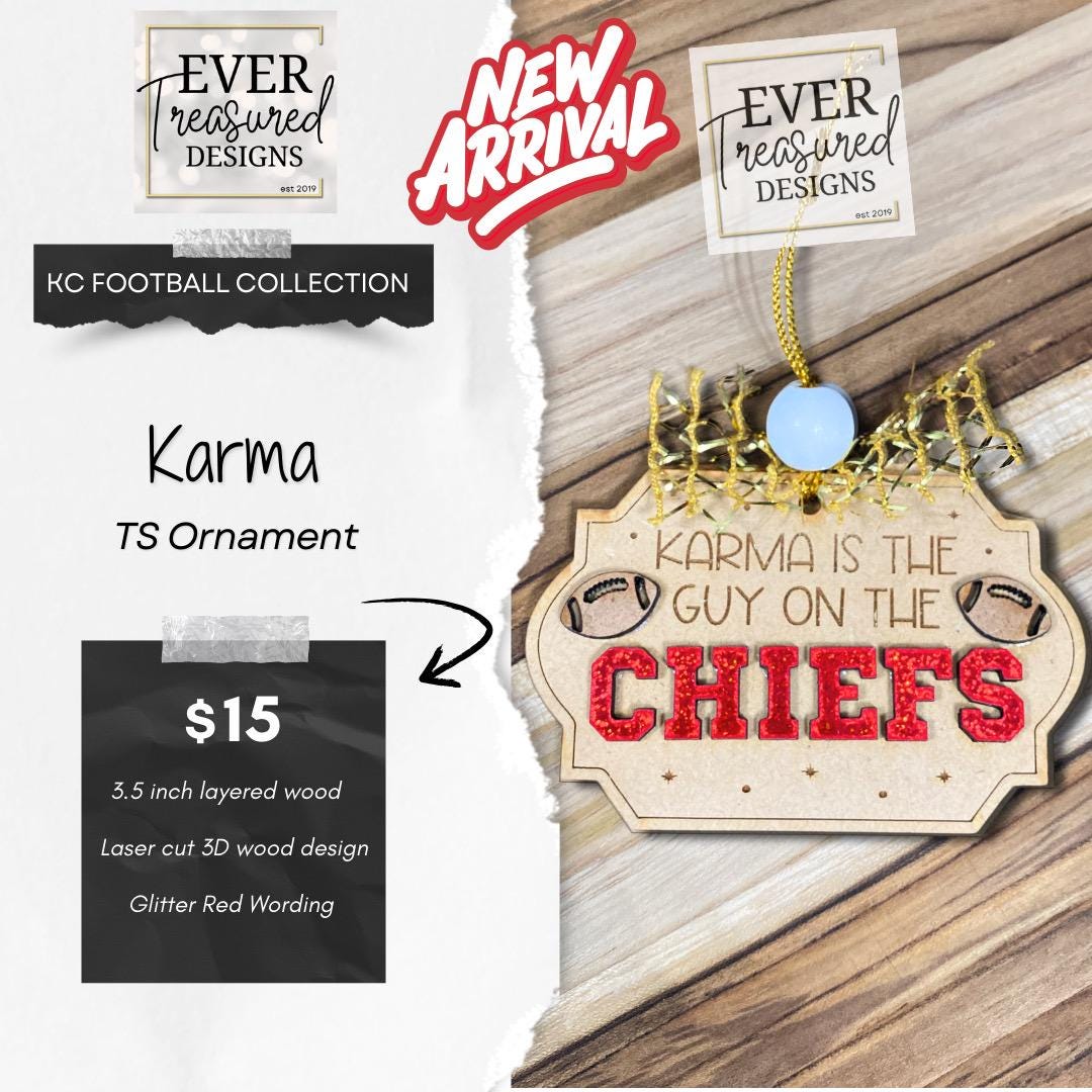 Karma is a guy on the Chiefs Ornament Kelce Swift KC Football Fan Christmas Decor Go Taylor’s Boyfriend Swiftmas Bag Charm Gift Idea