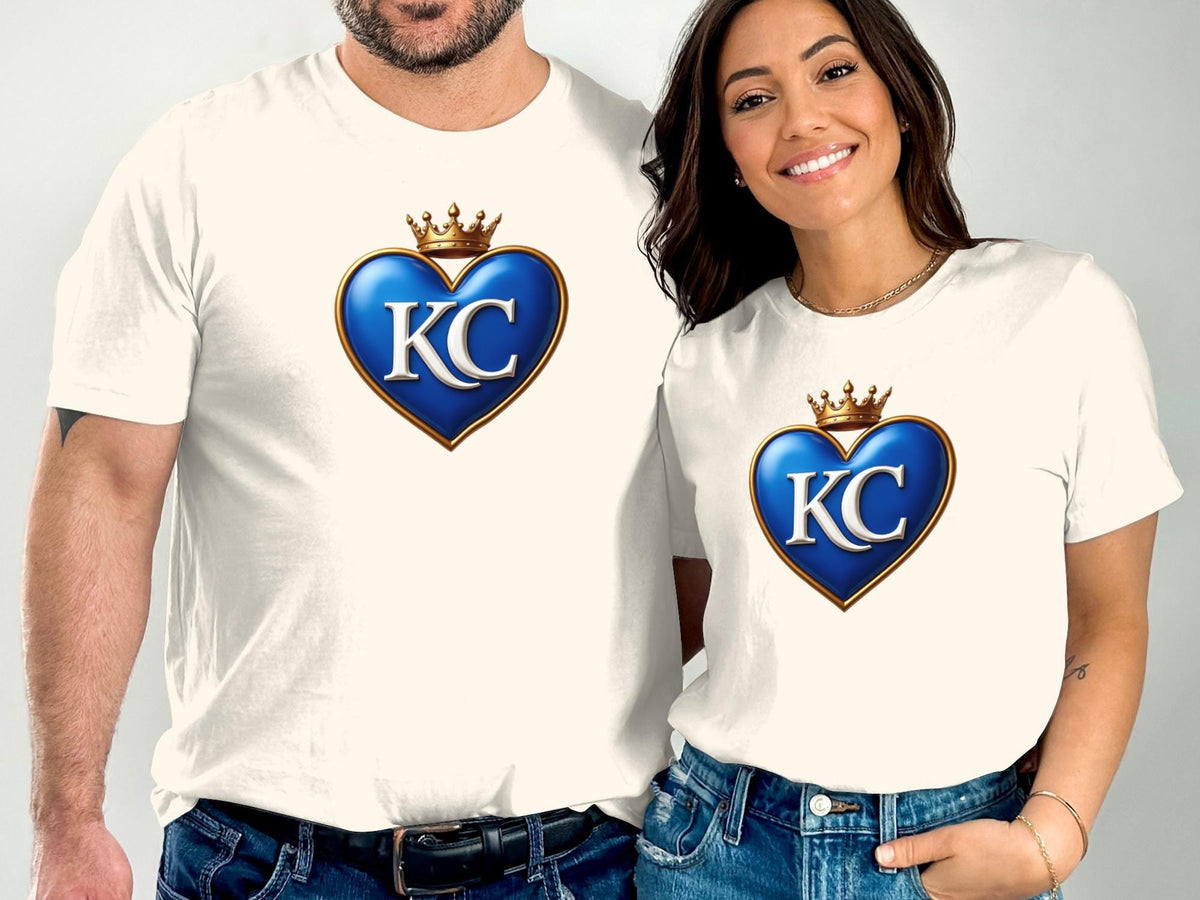 Kc Heart Design T-Shirt, kc Crown Tee, Blue Heart kc Shirt, Matching kc Couple Shirts, Kansas City Pride Shirt