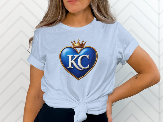 KC Heart Crown Design T-Shirt, Kansas City Pride Tee, Casual Graphic Shirt, Gift for KC Fans, Trendy Kansas City Apparel