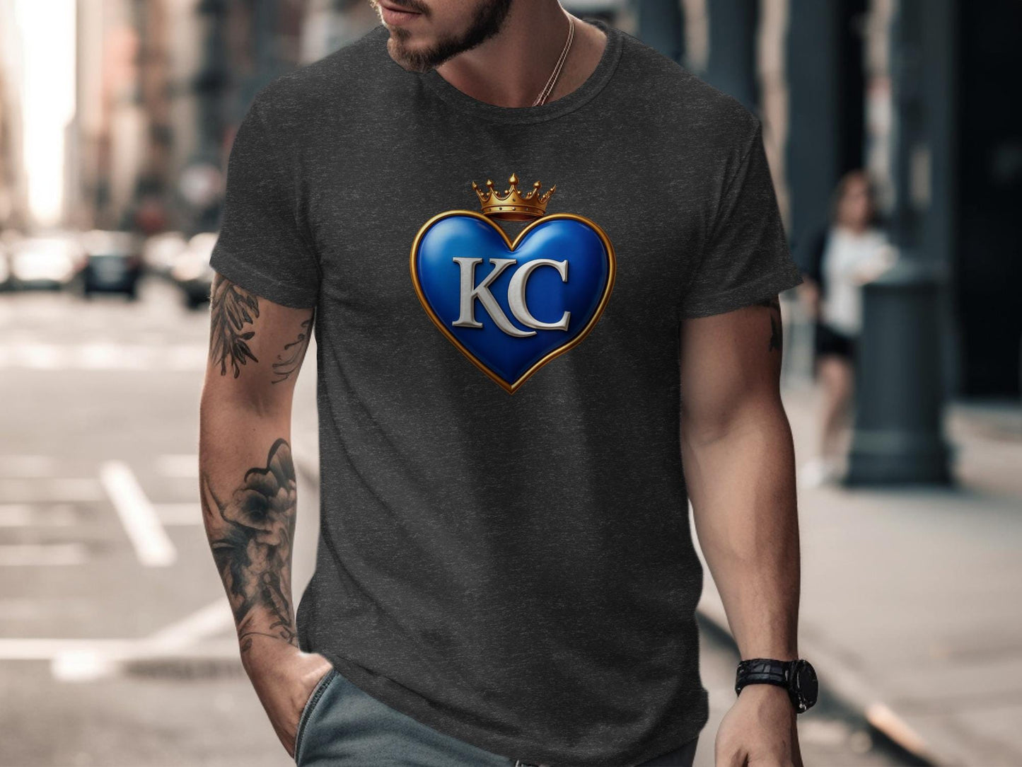 KC Royal Blue Heart Logo Shirt, Kansas City Pride Tee, Graphic T-Shirt, Men's Casual Outfit, Stylish Urban Apparel, Gift for Him