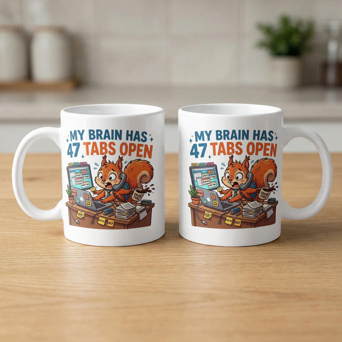 My Brain Has 47 Tabs Open Squirrel Mug, Funny Overwhelmed Office Worker Coffee Lover Gift, Multitasking Stress Humor Present
My Brain Has 47