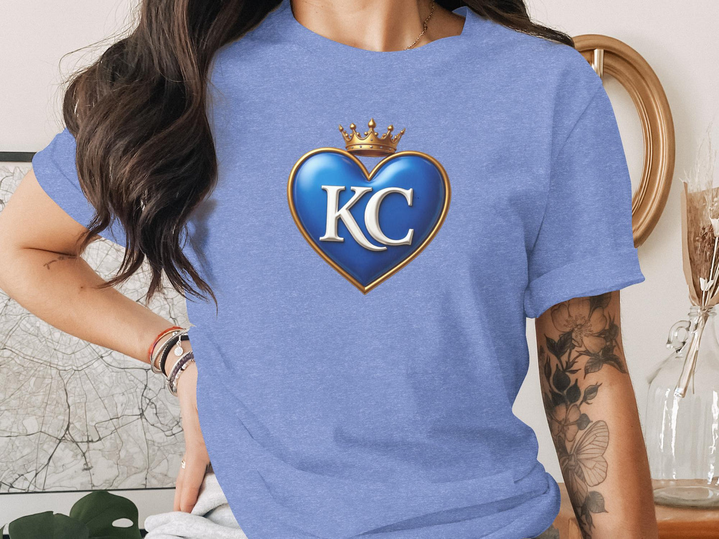 Kansas City KC Crown Heart Graphic Tee, Kansas City Pride Shirt, KC Fan Gift, Kansas City Baseball Tee, Blue KC Heart T-shirt