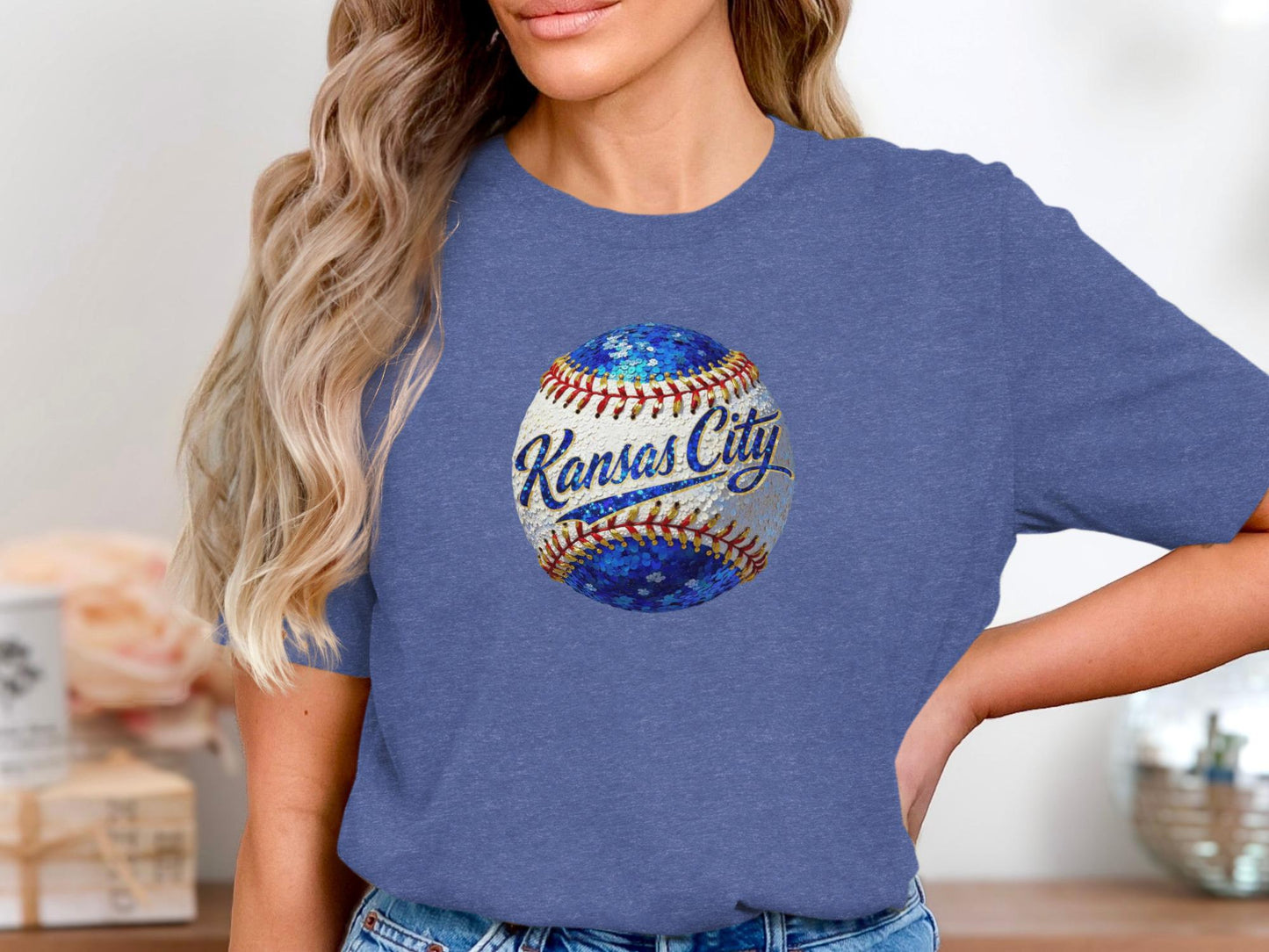 Baseball with Kansas City text, rendered with glitter effect.