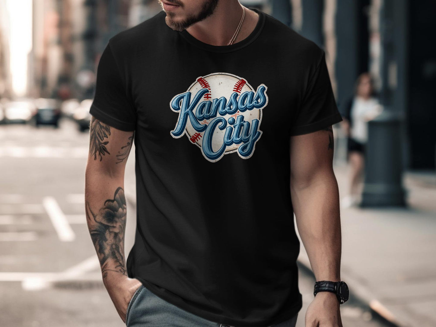 Black t-shirt with "Kansas City" baseball graphic.