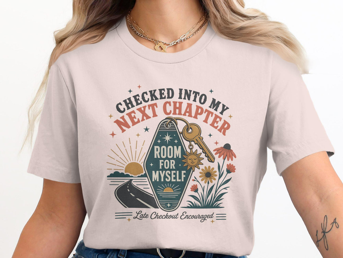 Checked into My Next Chapter Room for Myself graphic tee.