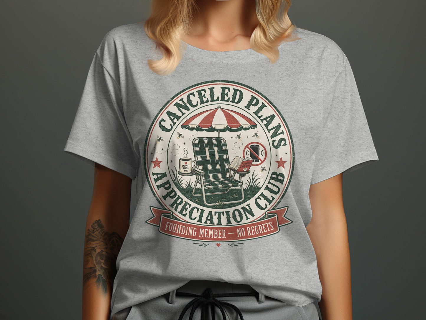 Canceled Plans Appreciation Club graphic with lounge chair, umbrella, and text.