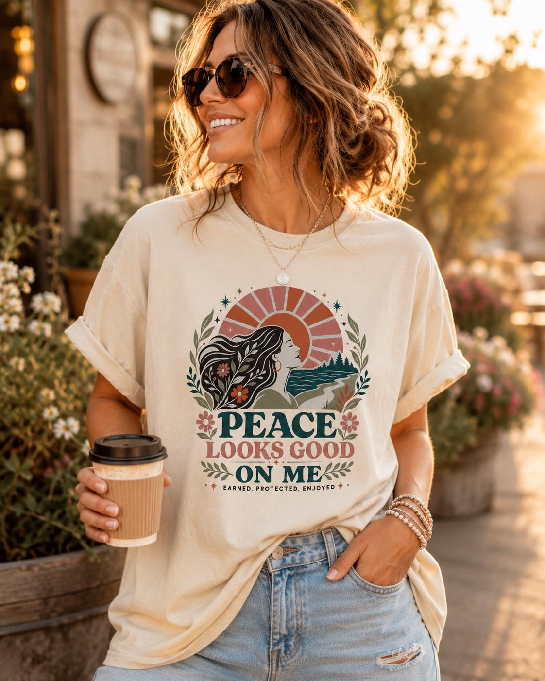 Peace Looks Good On Me Self Care Positive Quote Tee