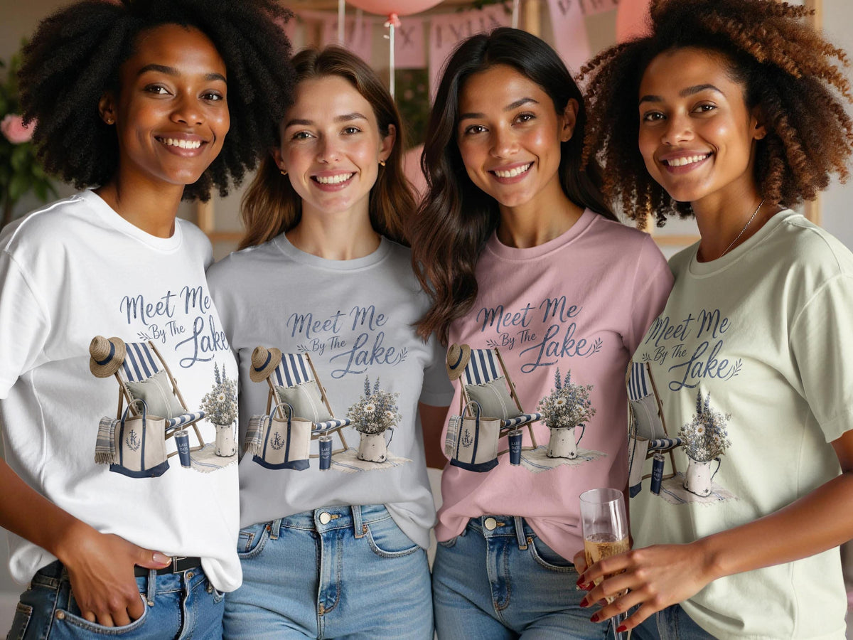Meet Me By The Lake T-Shirt | Lake Life Vacation Top | Nautical Cottagecore Shirt | Summer Beach House Vibe Tee | Relaxed Lakeside