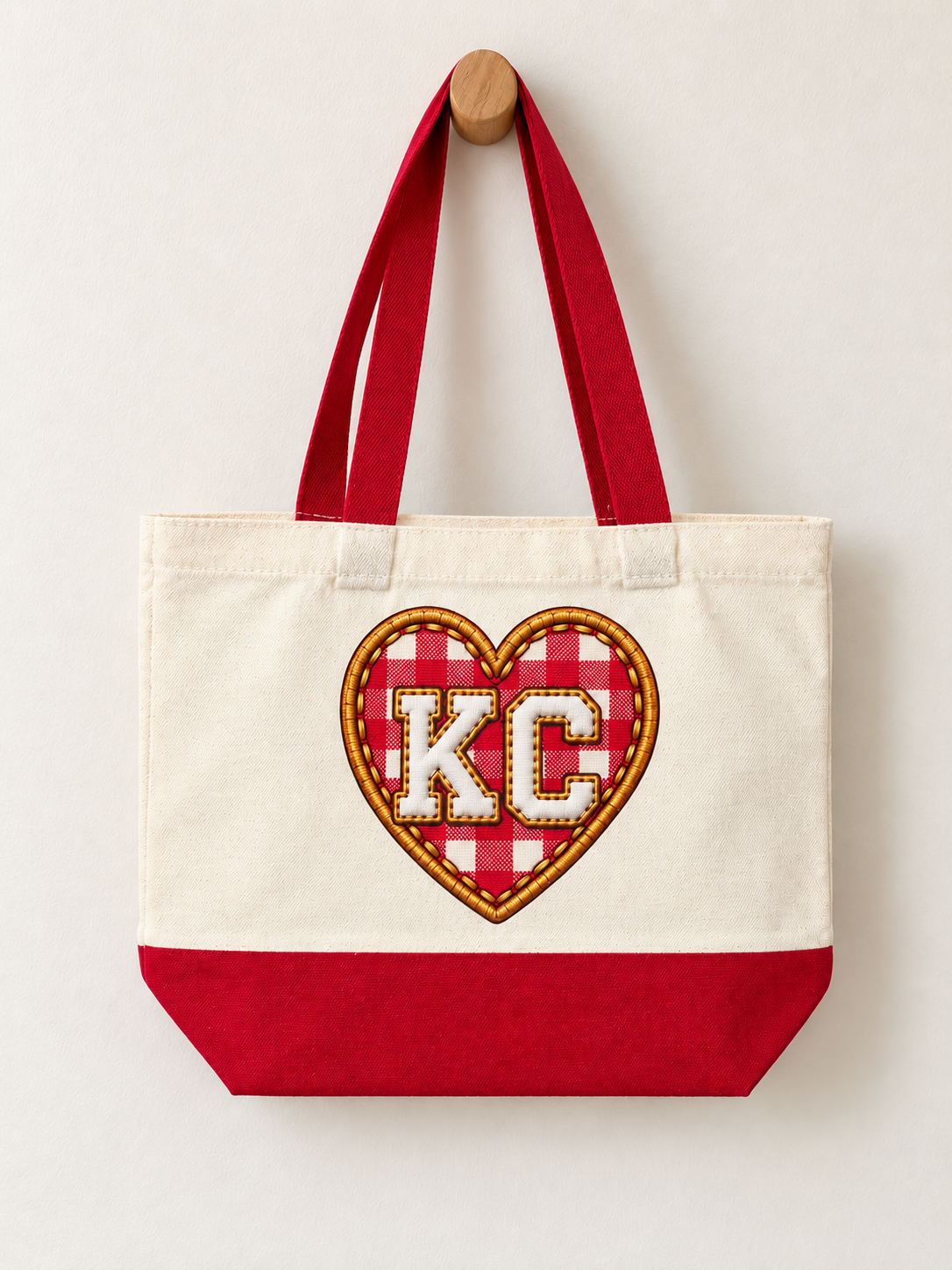 KC Gingham Heart Gameday Tote