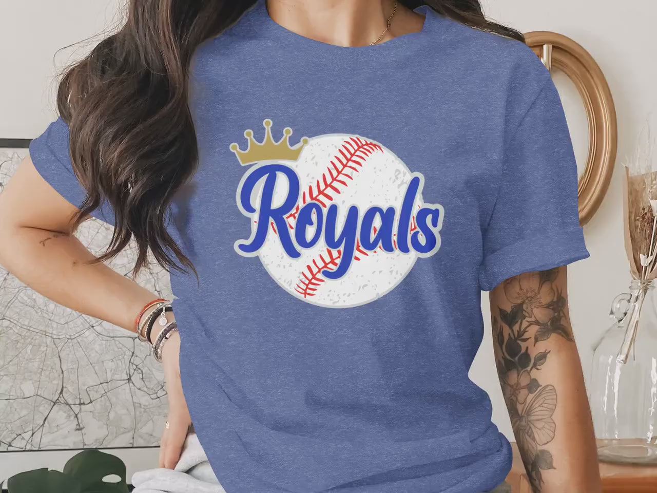 Kansas City Baseball Fan Apparel, KC Game Day Tee, Royal Blue Crown Baseball Shirt