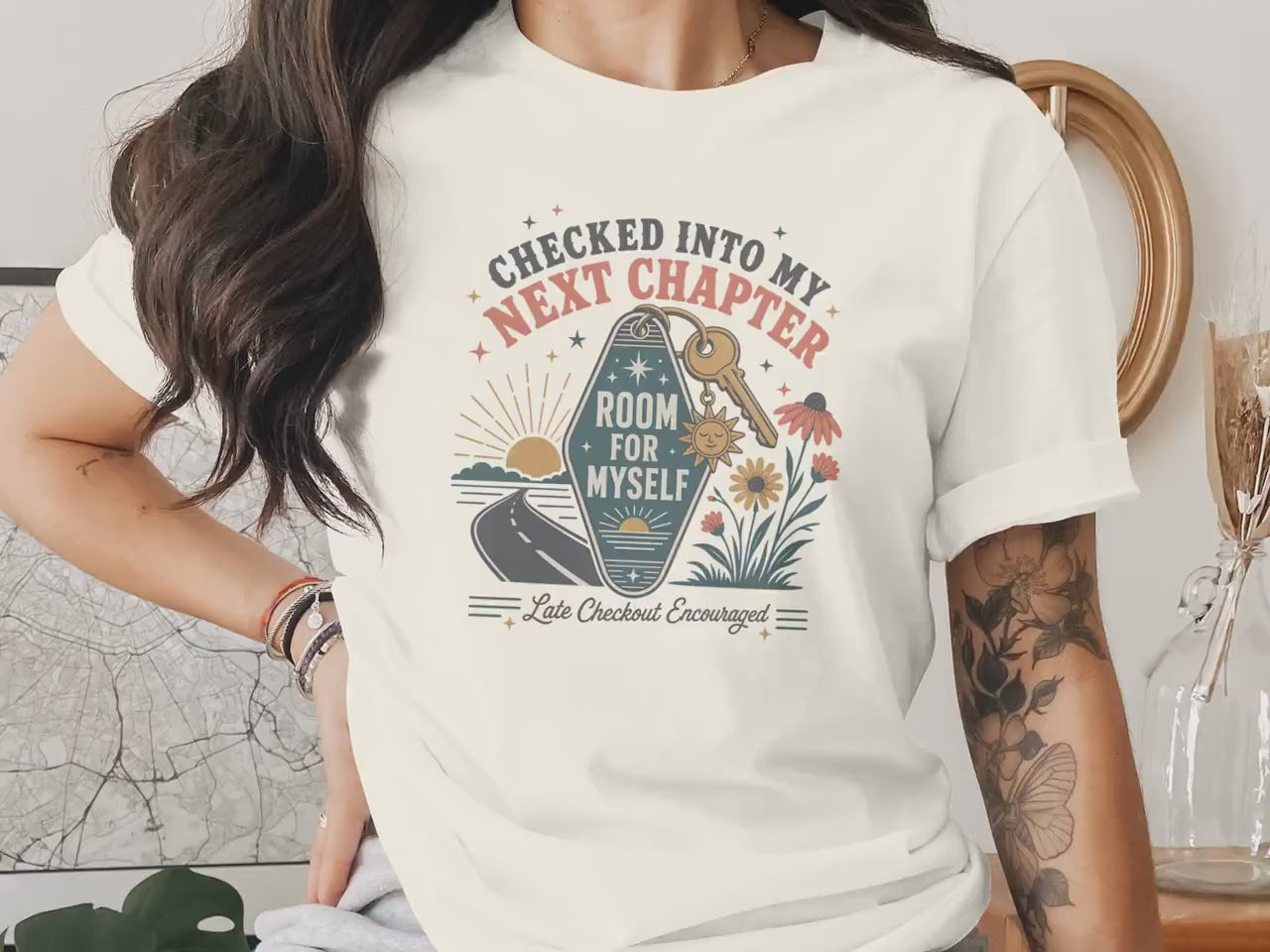 Checked Into My Next Chapter Shirt | New Beginnings Graphic Tee | Inspirational Book Lover Shirt | Self Love Gift for Women Boho Vibes